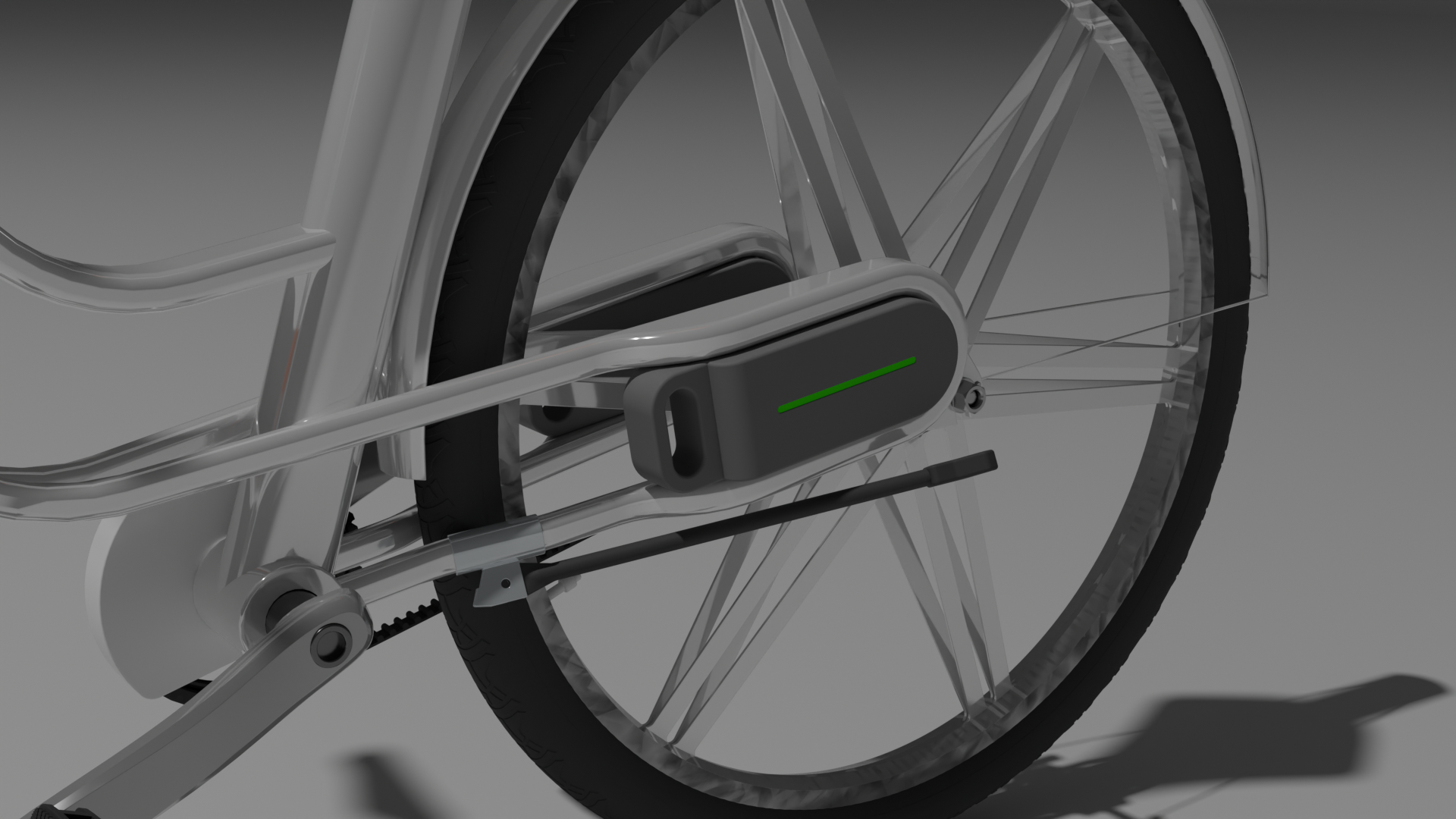 Detail of the drive unit and belt line with green status LED